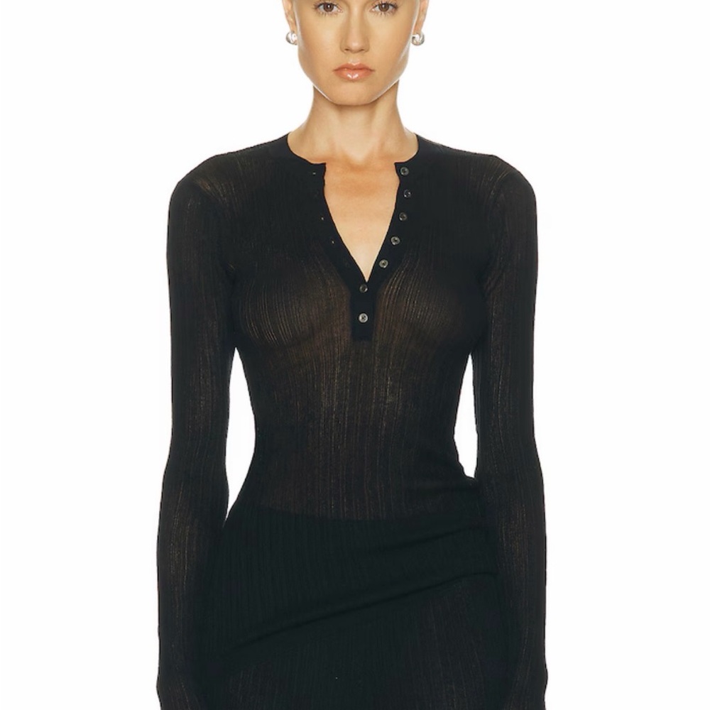 SKIMS SHEER KNIT
LONG SLEEVE HENLEY Long sleeve top ONYX Medium - Picture 7 of 16